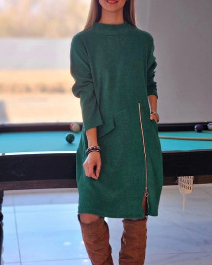 Elegantes Langarmkleid Mit Reißverschluss