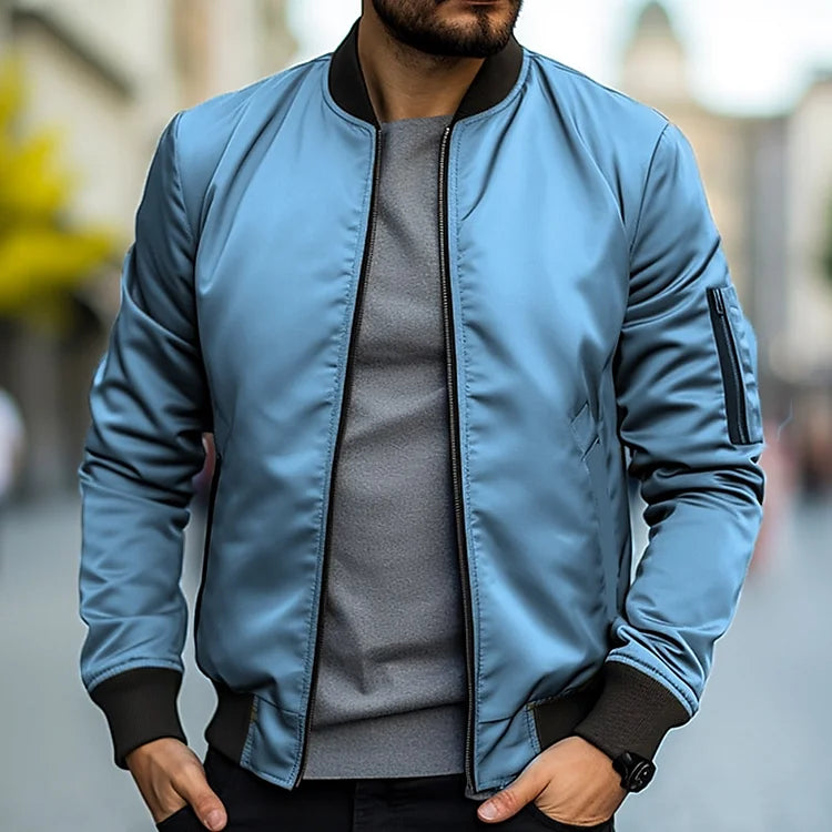 Herren Bomberjacke Sportlich Reißverschluss Tasche