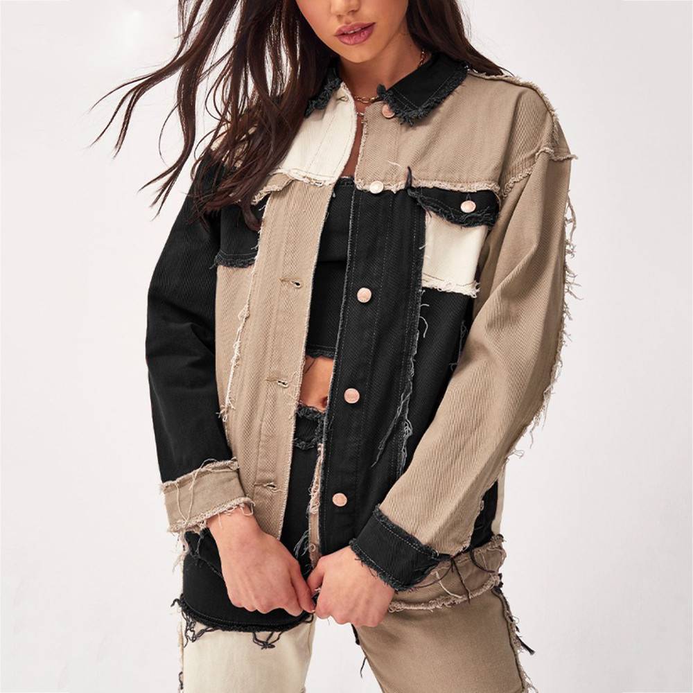 Stylische Patchwork Jacke Damen - IdealeKleiden