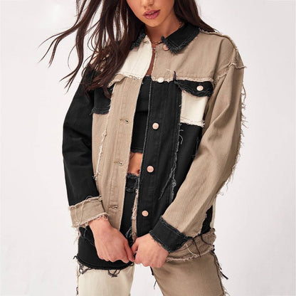 Stylische Patchwork Jacke Damen - IdealeKleiden