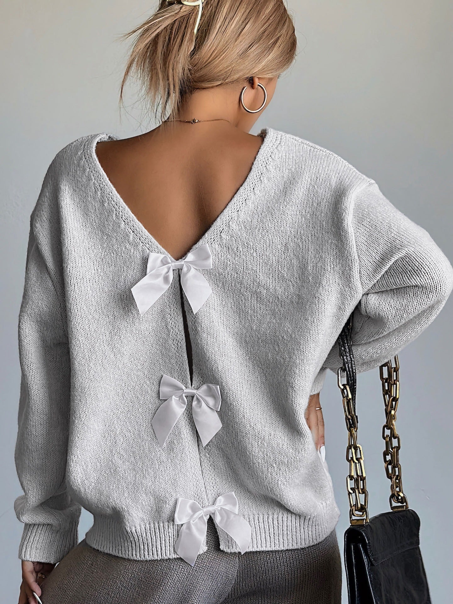 Damen Pullover Rückenausschnitt Trendy