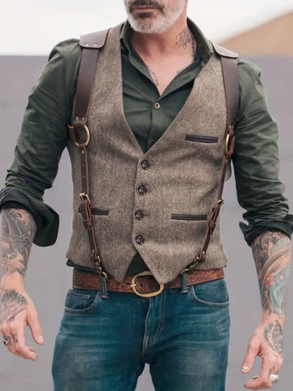 Herren Lederweste Vintage Style Schnalle