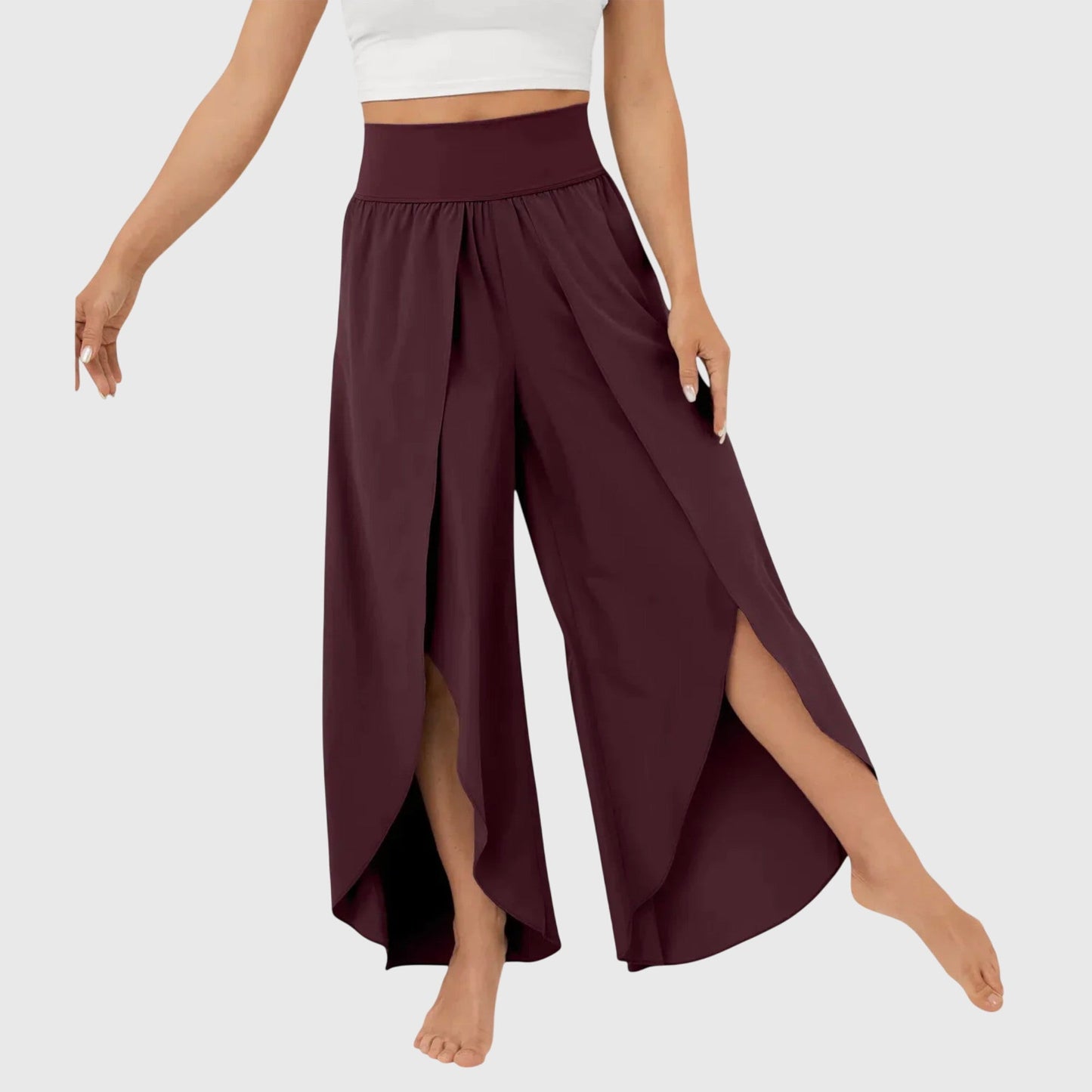 Damen Boho-Hose Weit Bequem Schlitz