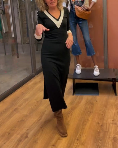 Elegantes Kleid V-Ausschnitt Kurzarm - IdealeKleiden
