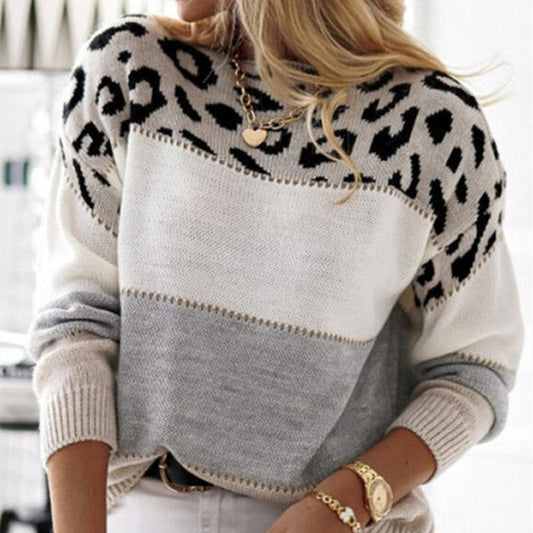 Leopard Pullover Damen Weich Strick - IdealeKleiden