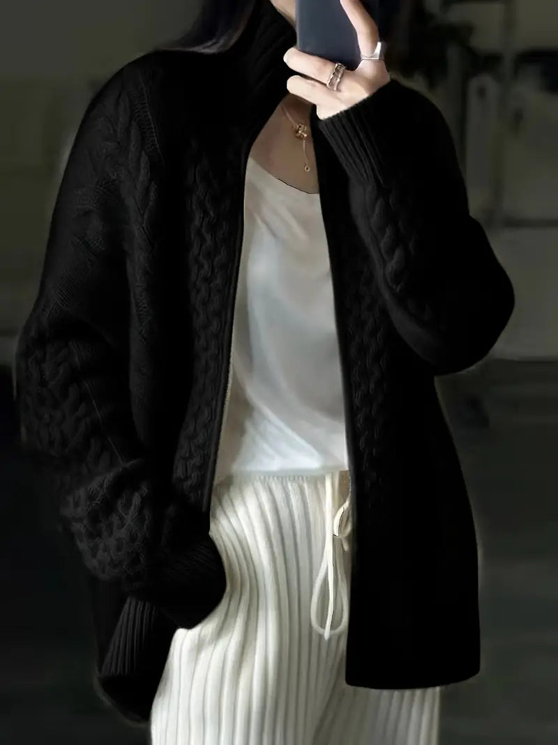 Klassische Strickjacke mit Reißverschluss und High-Kragen-Design