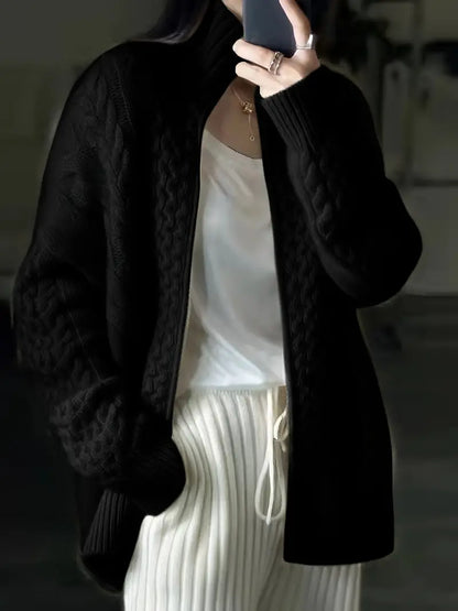 Klassische Strickjacke mit Reißverschluss und High-Kragen-Design