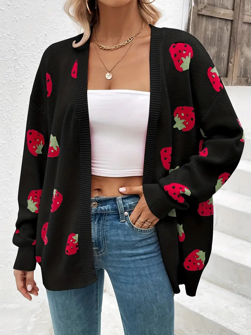 Übergröße Strickjacke Hüftlänge Verspielt Gestrickt