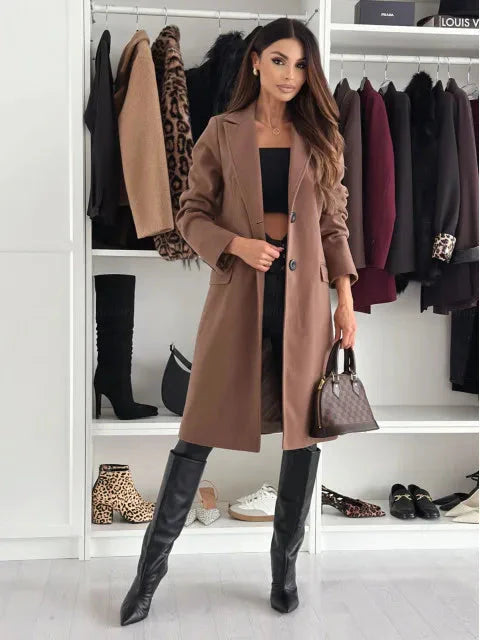 Langer Damenwintermantel Elegant Schwarz