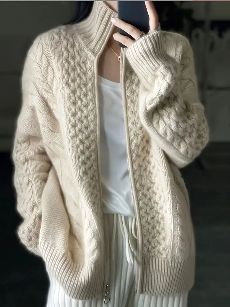 Klassische Strickjacke mit Reißverschluss und High-Kragen-Design