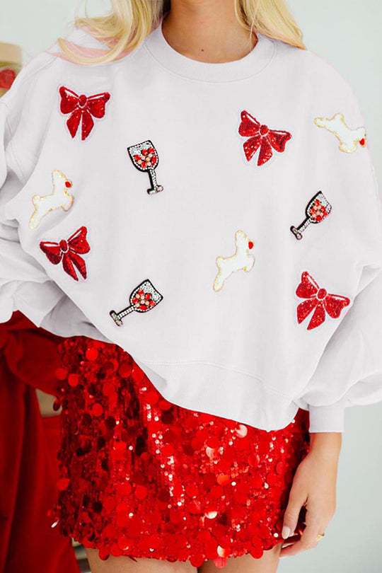 Weihnachts-Sweatshirt Frauen Pailletten Lockere Ärmel