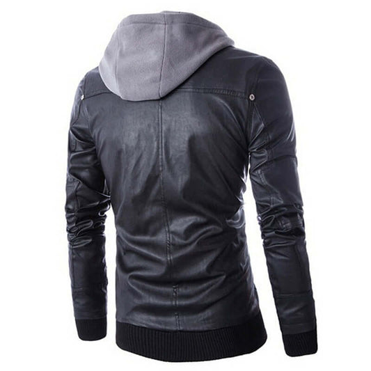 Herren Lederjacke Elegant mit Kapuze - IdealeKleiden