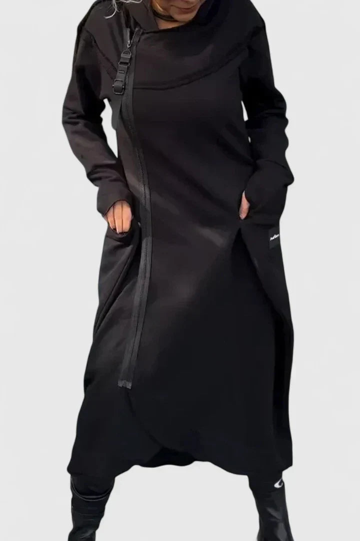 Lässiges Damen Hoodie Kleid Langarm Reißverschluss