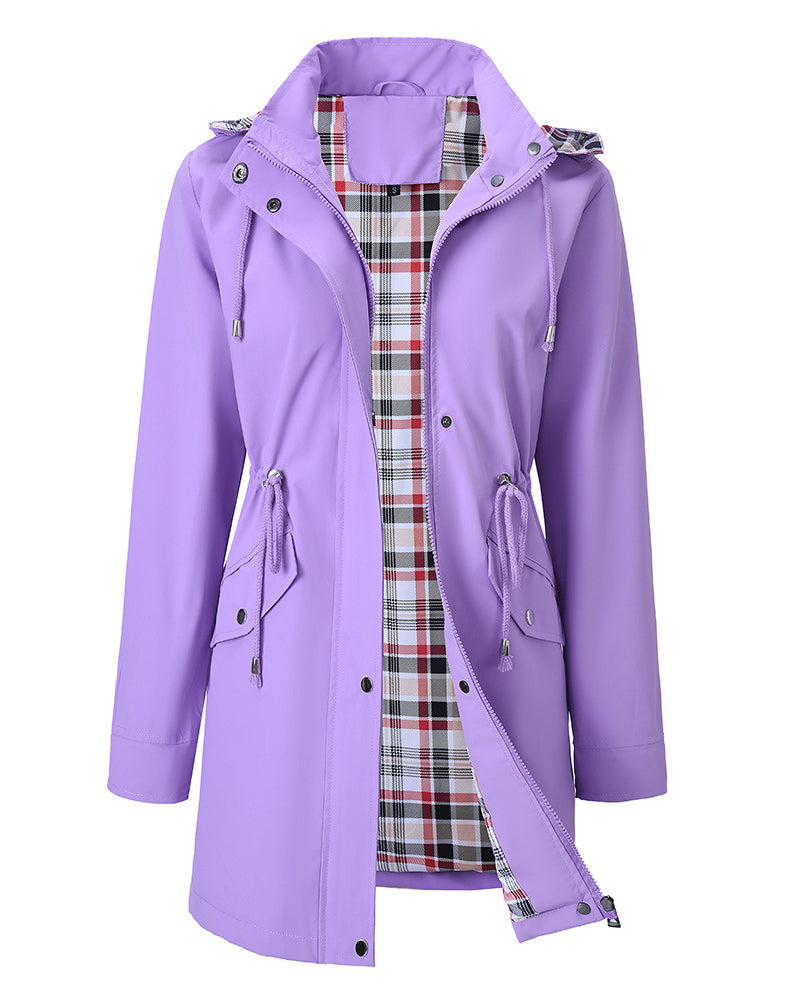 Wasserdichte Trenchcoat Damen Lang Kapuze