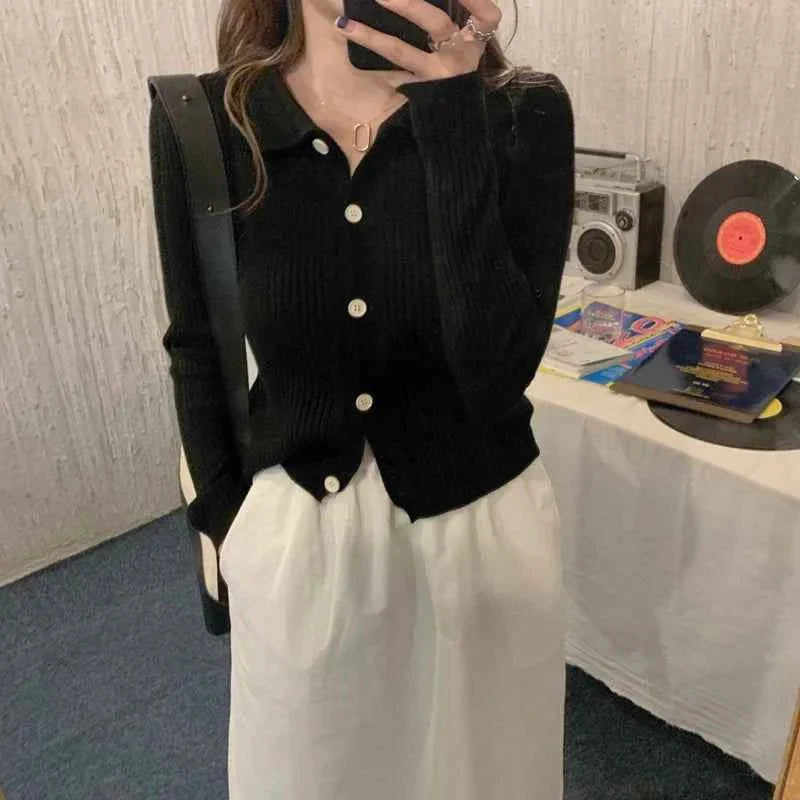 Polokragen Cardigan Damen Elegant