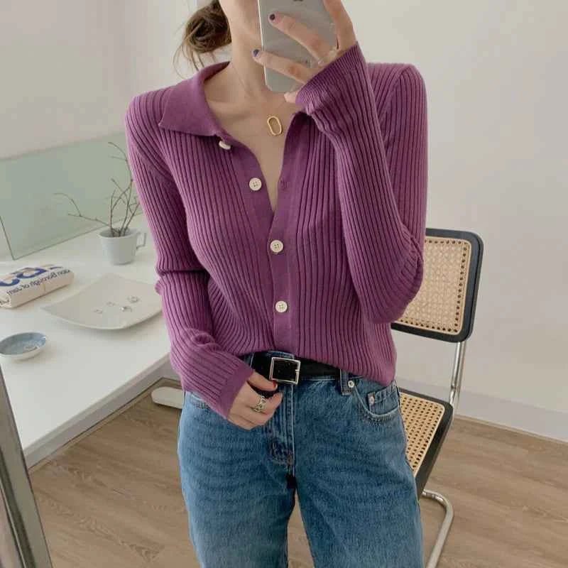 Polokragen Cardigan Damen Elegant