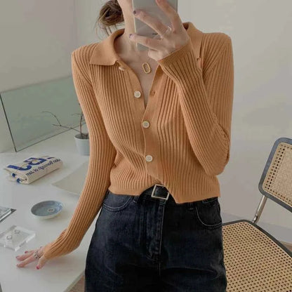 Polokragen Cardigan Damen Elegant