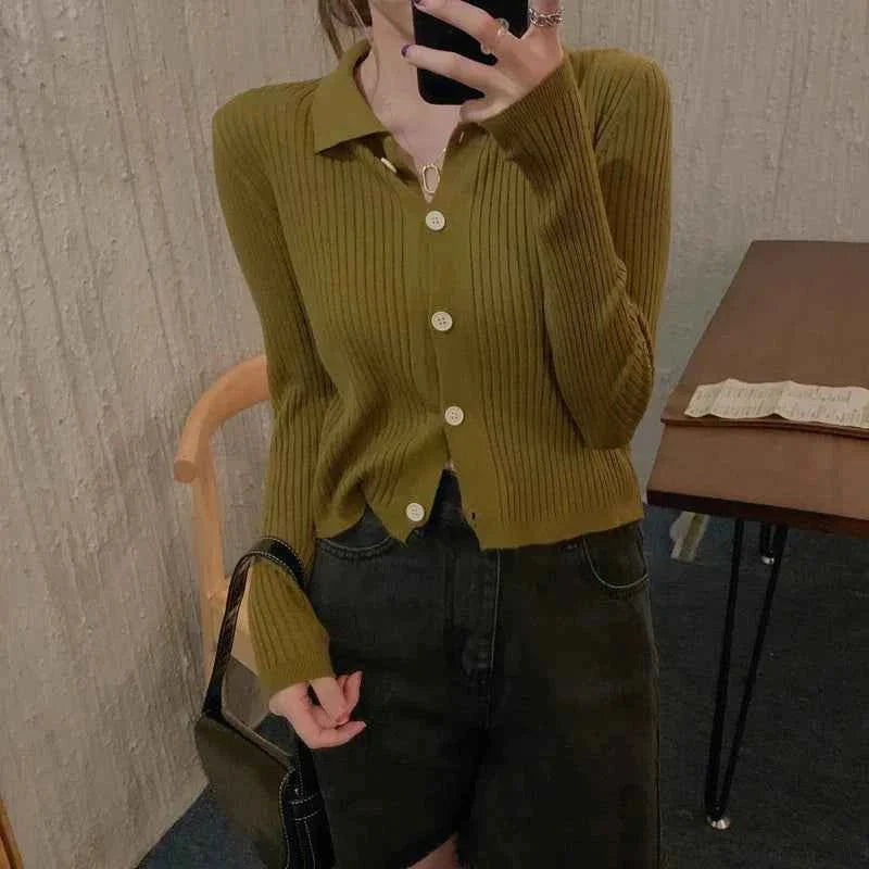 Polokragen Cardigan Damen Elegant