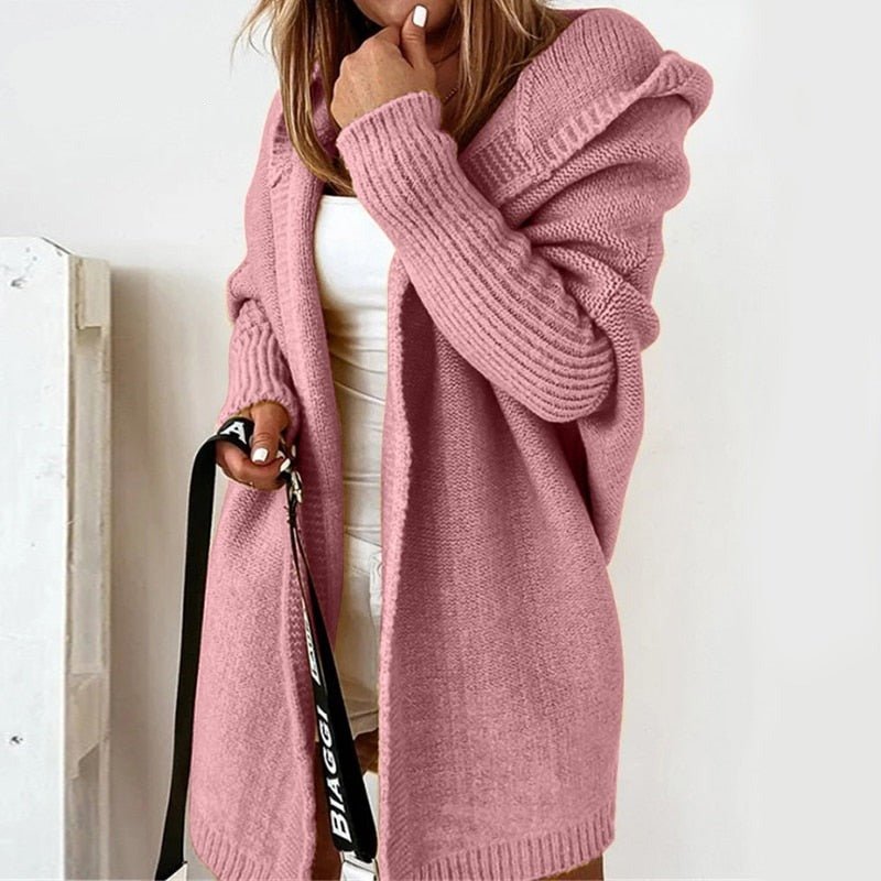 Lange Damenstrickjacke Kapuze