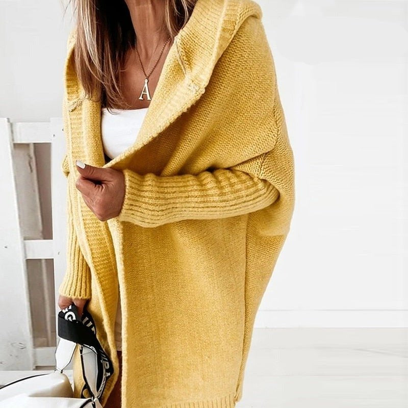 Lange Damenstrickjacke Kapuze