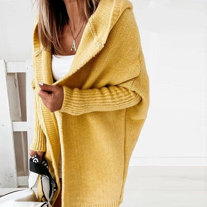 Lange Damenstrickjacke Kapuze