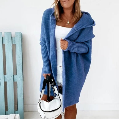 Lange Damenstrickjacke Kapuze