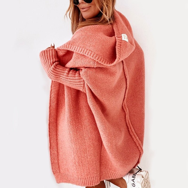 Lange Damenstrickjacke Kapuze