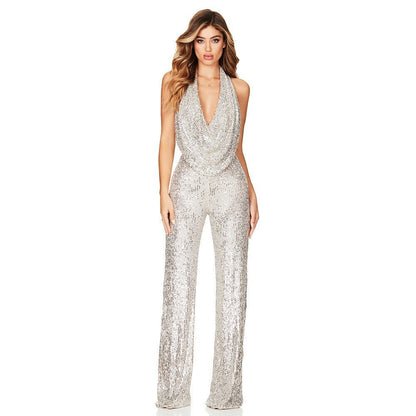 Glitzer-Jumpsuit Neckholder Rückenfrei Glamour