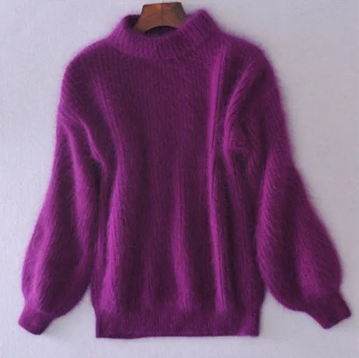 Weicher Angora Pullover Damen Lässig Chic