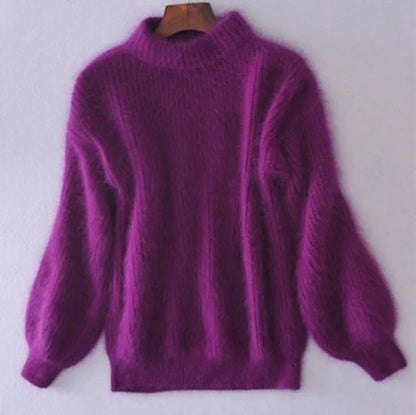 Weicher Angora Pullover Damen Lässig Chic