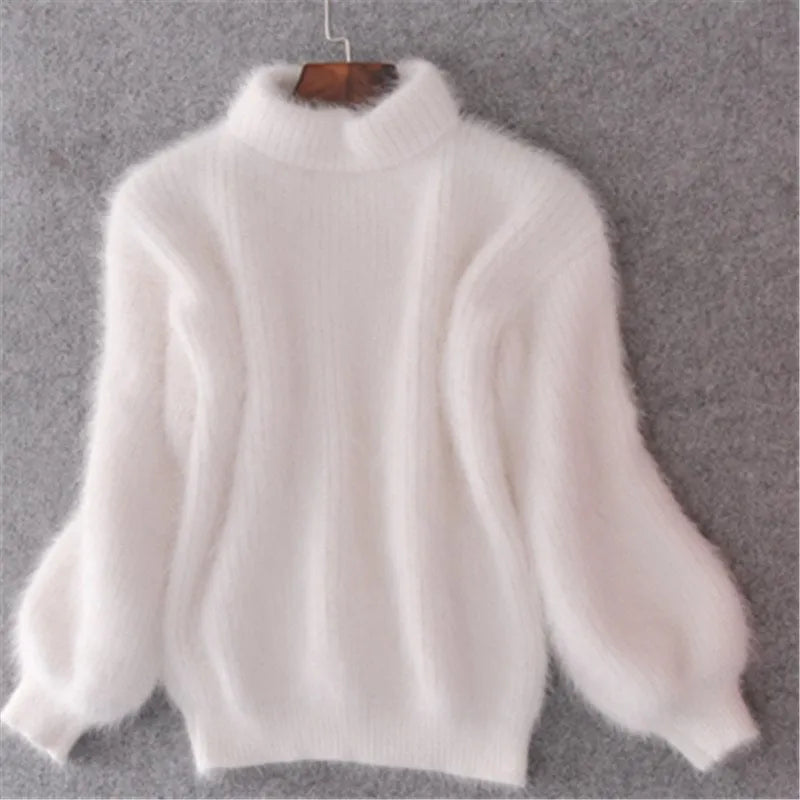 Weicher Angora Pullover Damen Lässig Chic