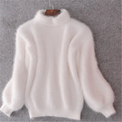 Weicher Angora Pullover Damen Lässig Chic