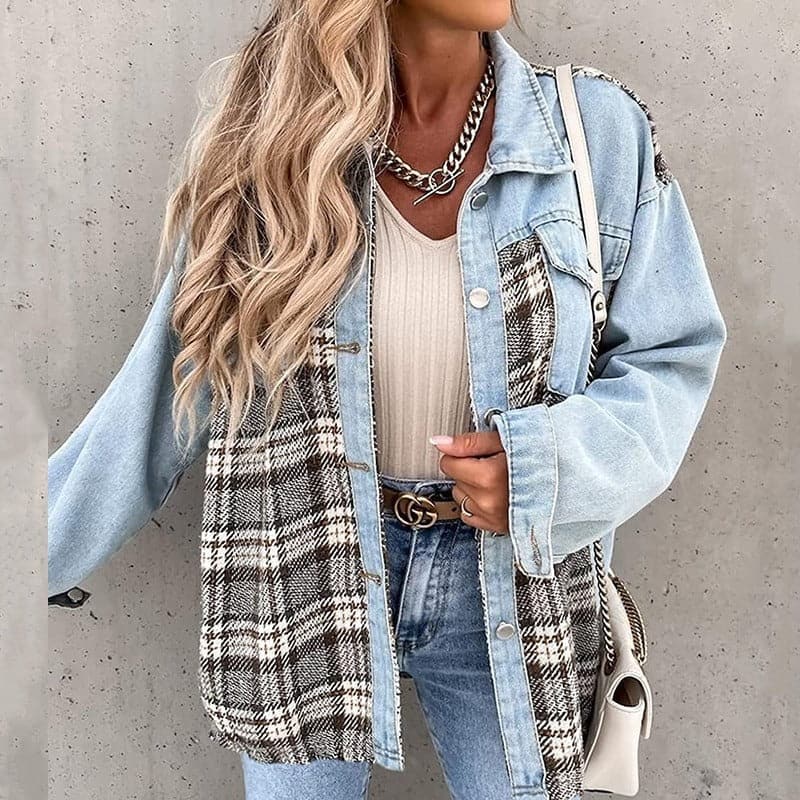 Oversize Shirtjacke Kariert Langärmelig