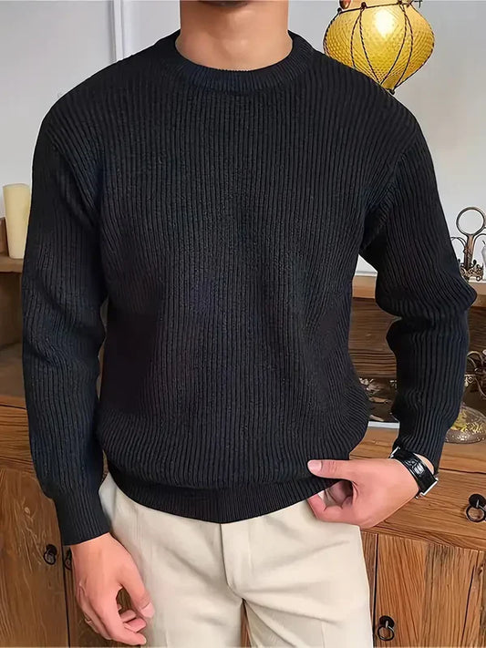 Herren Pullover Grob Gestrickt Rundhals - IdealeKleiden