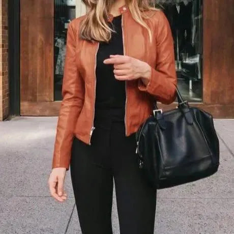 Modische Lederjacke Damen Freizeit Stil