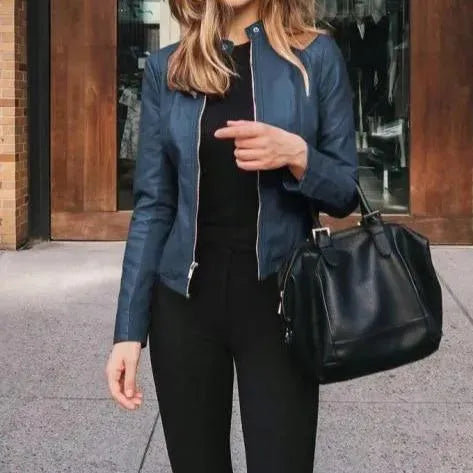 Modische Lederjacke Damen Freizeit Stil