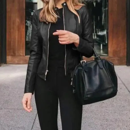 Modische Lederjacke Damen Freizeit Stil