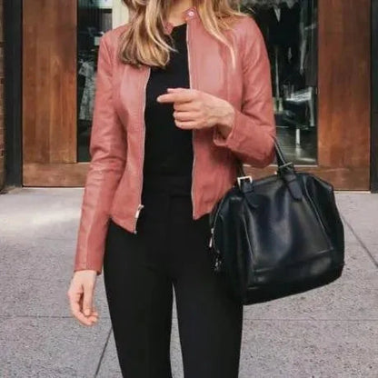 Modische Lederjacke Damen Freizeit Stil
