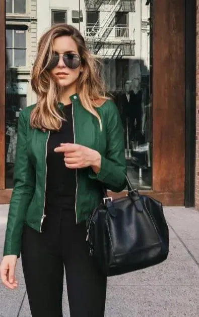 Modische Lederjacke Damen Freizeit Stil