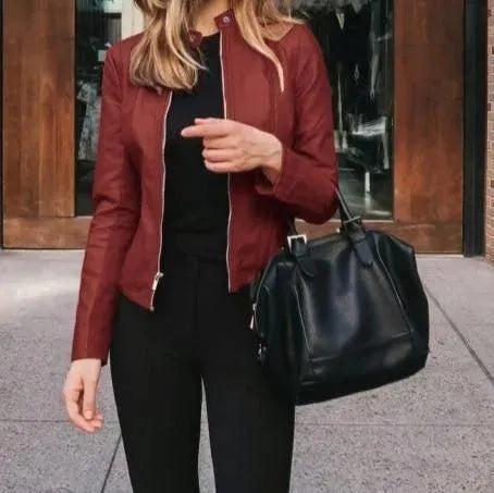 Modische Lederjacke Damen Freizeit Stil