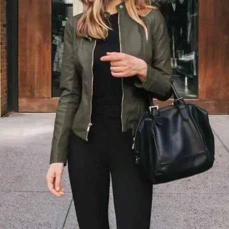 Modische Lederjacke Damen Freizeit Stil