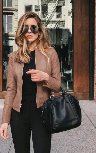 Modische Lederjacke Damen Freizeit Stil