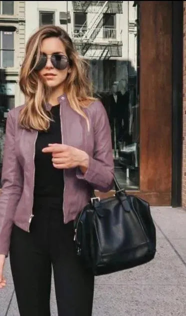 Modische Lederjacke Damen Freizeit Stil