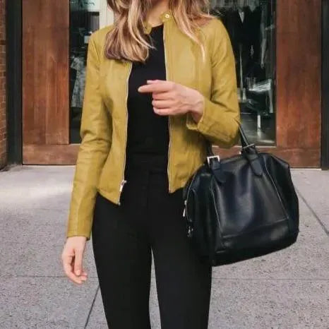 Modische Lederjacke Damen Freizeit Stil