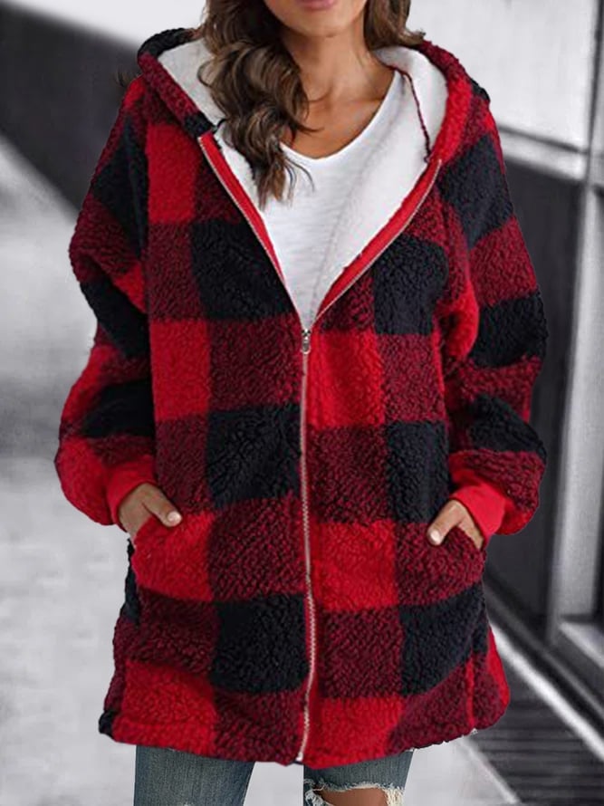 Winterjacke Karo Fleece Hoodie Warm
