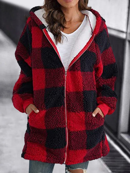 Winterjacke Karo Fleece Hoodie Warm