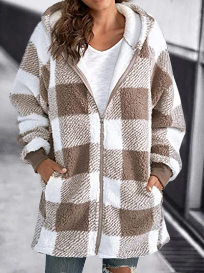 Winterjacke Karo Fleece Hoodie Warm
