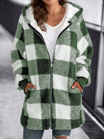 Winterjacke Karo Fleece Hoodie Warm
