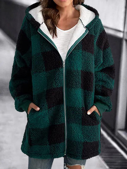 Winterjacke Karo Fleece Hoodie Warm