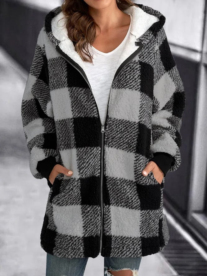 Winterjacke Karo Fleece Hoodie Warm